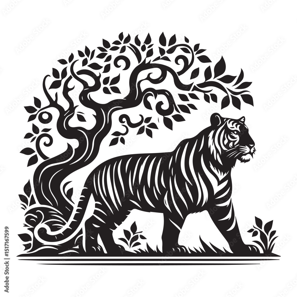 Fototapeta premium tiger silhouette, editable vector image