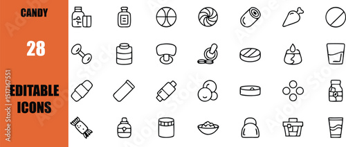 Candy sweets and treats vector icon set collection of assorted confectionery and sugar products line art design