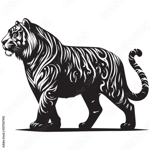 tiger silhouette, editable vector image