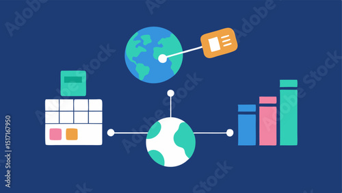 Data Analysis Flow Show a flowchartstyle illustration where satellite images transition into graphs and charts with an AI icon at the center synthesizing the information.