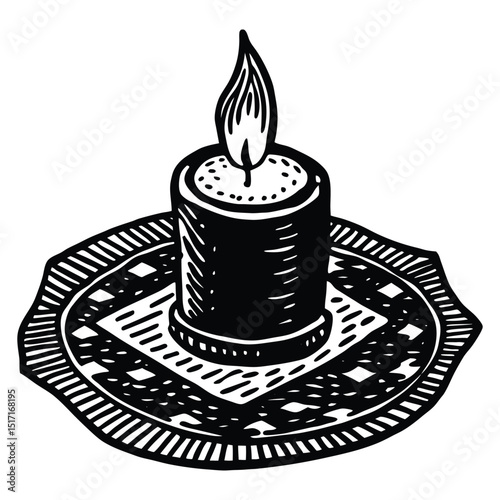 Lit Tealight Candle on Teal Woven Rug vector,