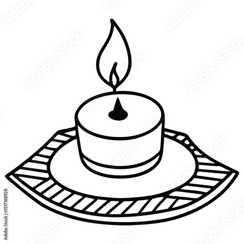 Lit Tealight Candle on Teal Woven Rug vector,