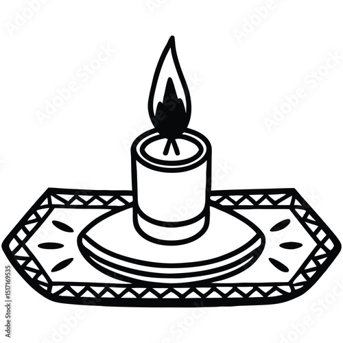 Lit Tealight Candle on Teal Woven Rug vector,