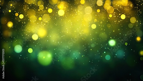 Abstract background of bokeh lights in shades of yellow and green