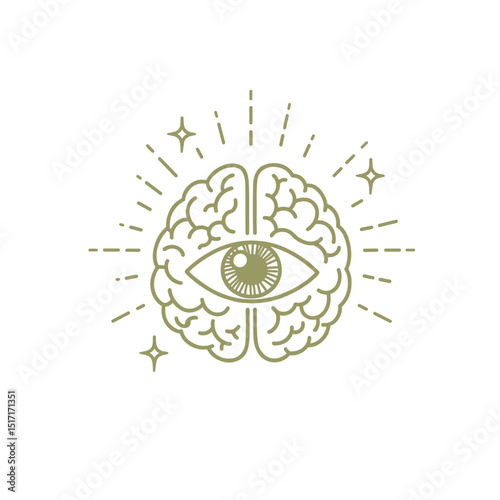 Brain illustration with eye symbolizing cognitive focus and clarity  