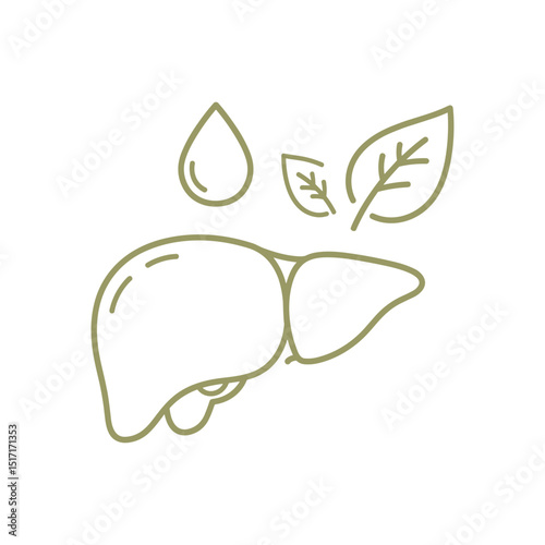 Liver Detox Leaf Droplet Icon, Hand Drawn Sketch Style, Detox & Cleansing Concept, For Dietary Supplements, Health & Wellness Products