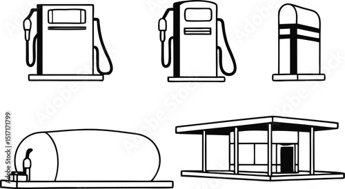 Minimalist Fueling Station Set Of Silhouette Vector , gas pump icons