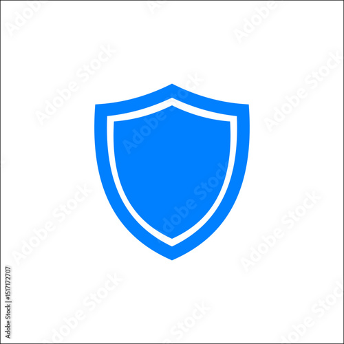 Blue shield vector icon on transparent background – minimalist flat style security emblem for cyber protection, antivirus interface, internet safety, and digital data defense system.