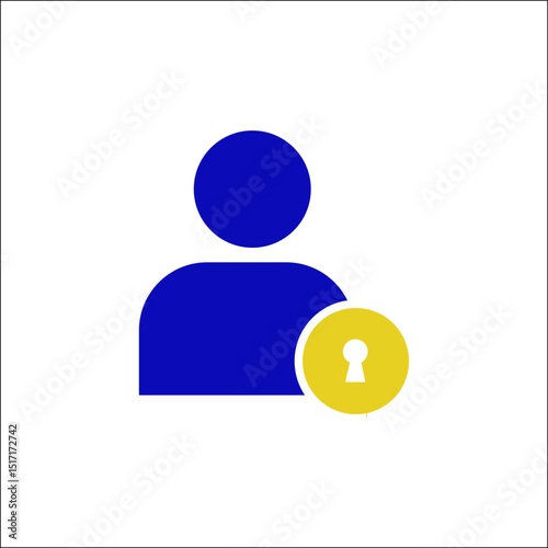 Blue user profile avatar with yellow padlock security icon on transparent background – symbol of digital privacy, locked account, access control, and online data protection systems.