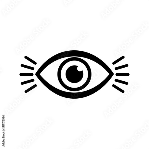 Eye surveillance icon with radiating lines – black security monitoring symbol on transparent background, perfect for CCTV, vision alert, or privacy watch UI in digital security systems.