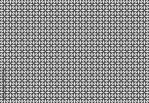 Geometric seamless pattern with 4 petal flowers & crossing wheat. Modern & minimalist black design on white, ideal for textiles, decor, or stylish backgrounds. Graphic aesthetic.
