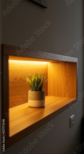 Illuminated niche with decorative plant