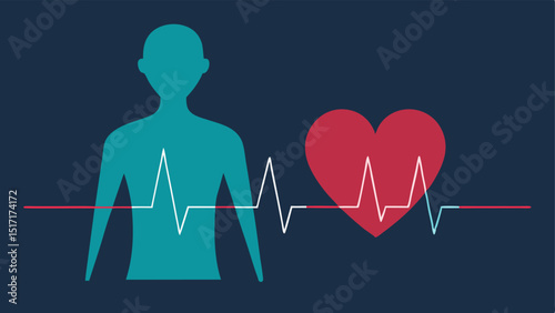 Heartbeat Visualization An illustration of a human silhouette with a glowing heart and a line graph of heartbeats overlaying it indicating continuous health monitoring.