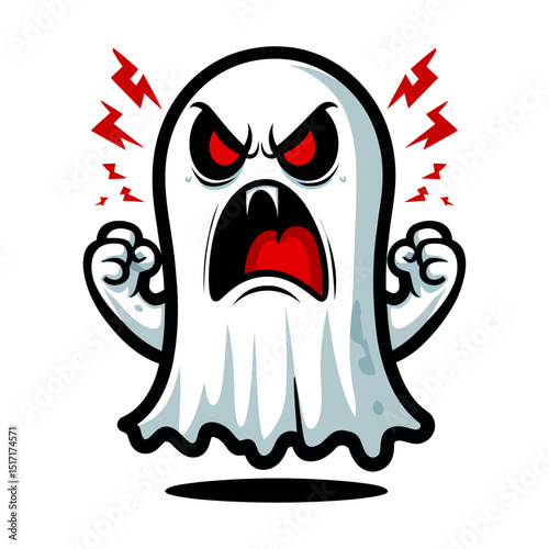 Angry Cartoon Ghost: Halloween Spooky Illustration