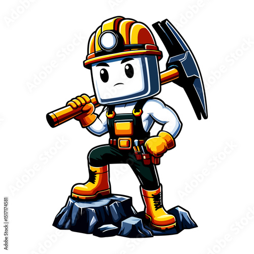 Digital Miner Cartoon Mascot: Powerful Mining Industry Icon