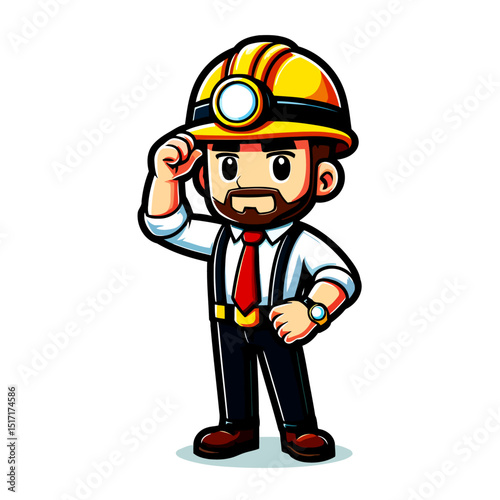 Thinking Construction Worker Cartoon Illustration