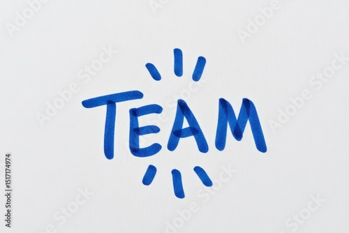 Team concept illustrated with bold blue lettering emanating creative energy showcasing collaboration through effective communication and cooperative spirit highlighting teamwork dynamics