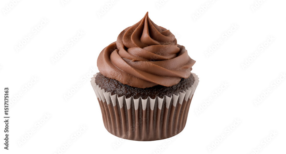 Chocolate Cupcake with Dark Brown Frosting in White Paper Cup on Transparent Background for Food and Dessert Promotions Clipart Realistic Image Chocolate Cupcake with Dark Brown Frosting in White Paper Cup on Transparent Background for Food and Dessert Promotions Clipart Realistic Image