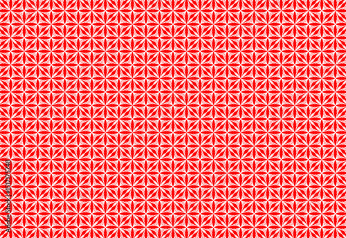 Geometric seamless pattern with 4 petal flowers & crossing wheat. Modern & minimalist red design on white background, ideal for textiles, decor, or stylish backgrounds. Graphic aesthetic.