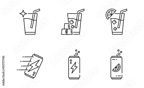 Set of Summer Drinks and Energy Drinks icon, Lemonade Symbol Outline icon, Editable Stroke