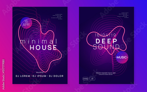 Party Design. Soundwave Beat Illustration. Violet Fest Background. Sound Electro Element. Concert Vector. Blue Techno Set. Dj Flyer. Pink Party Design