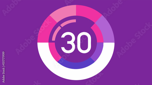 Circular Countdown A circular countdown timer with a gradient background transitioning from pink to purple and a bold white font for numbers counting down from 30 seconds.