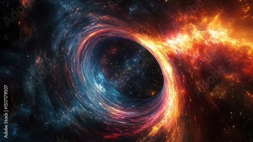 Fiery Cosmic Vortex Swirling Through Starry Nebula