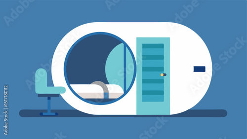Hyperbaric Chamber A simple depiction of a hyperbaric chamber with an open door inviting a character patient stepping in illustrating accessibility to therapy.