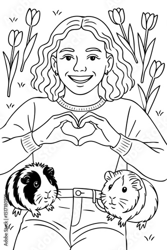 Guinea Pigs and Me Doodle Line Art Illustration Pen Marker 