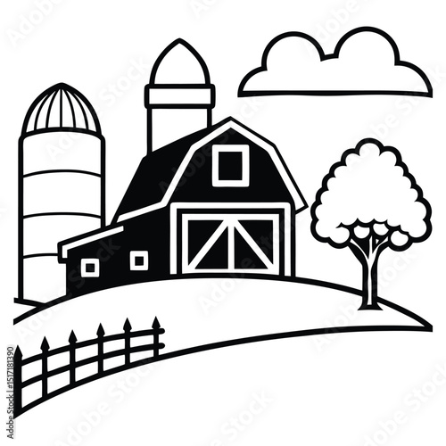 farm with barn silo and pasture landscape vector