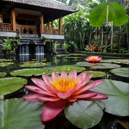 pond with beautiful lotus flowers