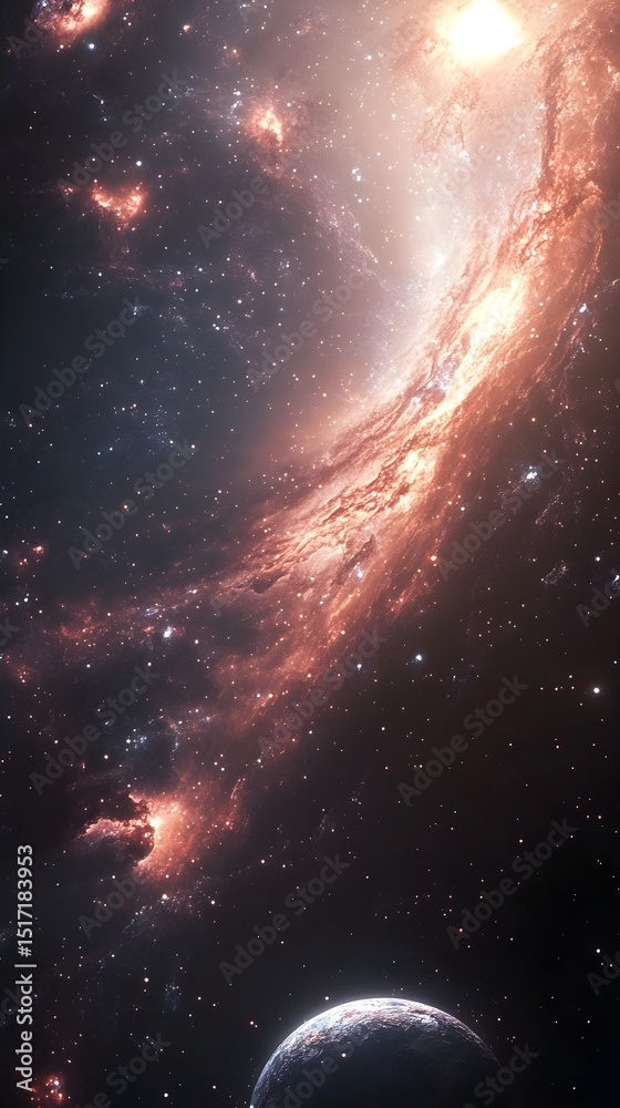 Obraz premium Majestic Nebula and Distant Planet Cosmic Scene Stunning Space Background
