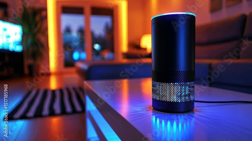 Smart Speaker in Cozy Living Room at Night