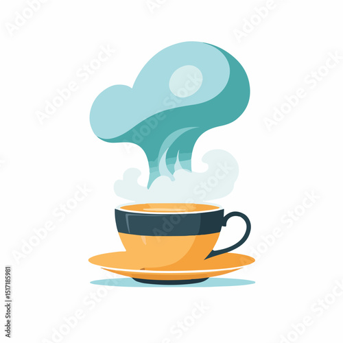 a teacup with steam shaped like a chef’s hat