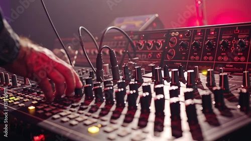 Sound Engineer Mixing Music on a Console During a Concert