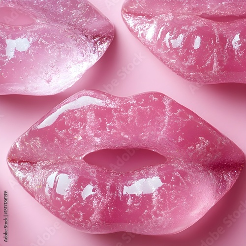 Pink Lips Ice Cubes on Pink Background Cool Summer Refreshment