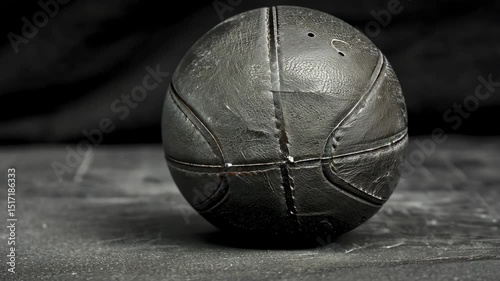 Vintage Worn Leather Basketball, Black and White Still Life Photography