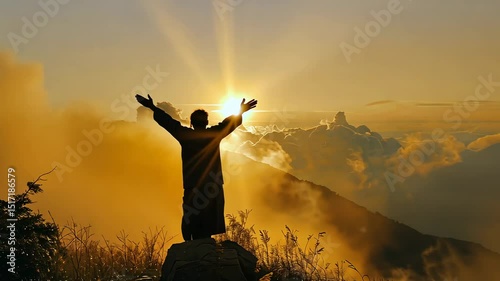 Sunrise Silhouette on Mountaintop: A Moment of Peace and Triumph