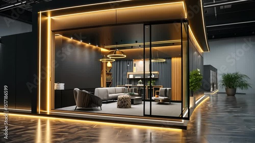 Modern Exhibition Stand Design: Black and Gold Luxury Interior