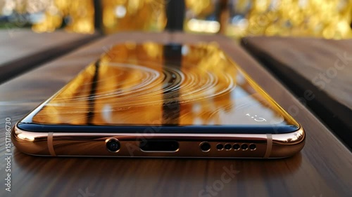Rose Gold Smartphone on Wooden Table