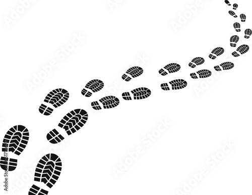 Human footprints tracking path on white background, Shoes trail track vector illustrations