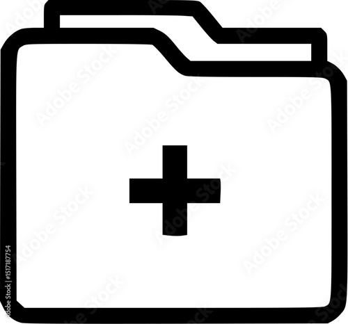 A folder icon with a plus sign on it The folder is outlined in black and the plus sign is in the center