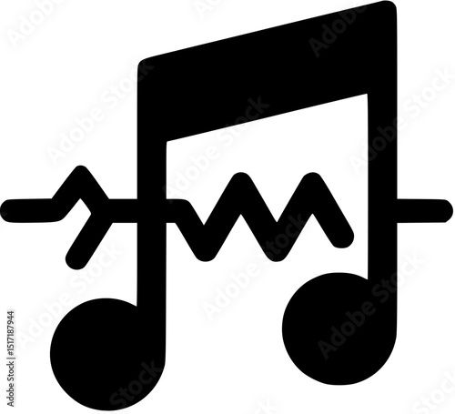 Black music note graphic with a horizontal wavy line intersecting the middle