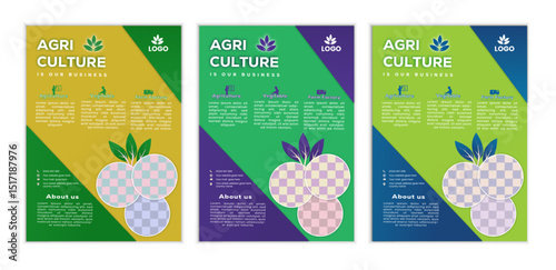a bundle of 3 templates agriculture flyer design, in blue color, and modern design,marketing,agricuiture proposal, promotion, advertise, publication and editable vector template designe