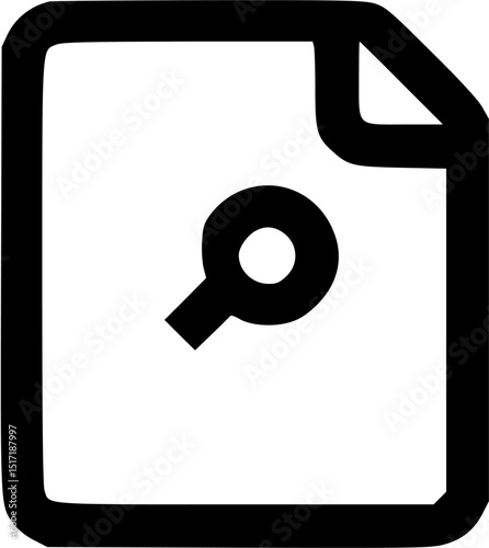 Black outlined file icon with a curled corner featuring a centered magnifying glass