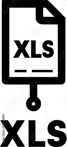 Black  white icon of a file with XLS attached to a pendant over the word XLS