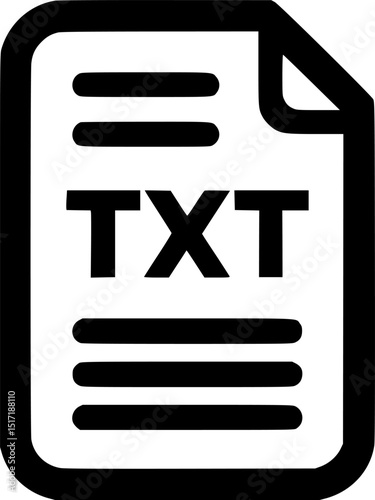 Blackandwhite file icon with TXT in bold font curled upper right corner horizontal lines