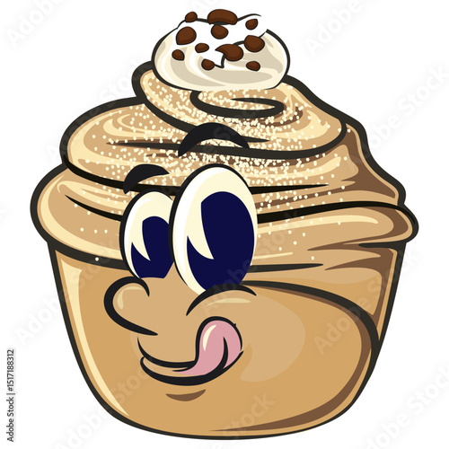 Cute cruffin cartoon mascot vector, funny dessert character illustration isolated, work of hand drawn