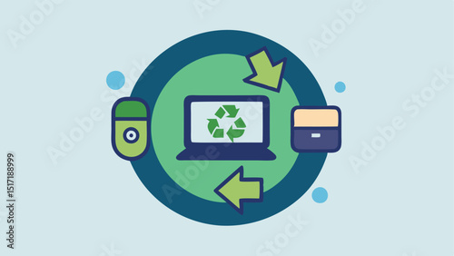 Animated Recycle Button A large animated button stating Recycle Save with old electronics around it symbolizing the easy action of participating in the tradein program.