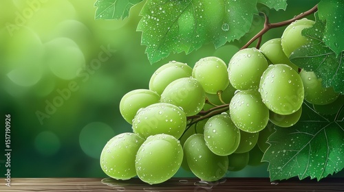 Fresh green grapes on vine